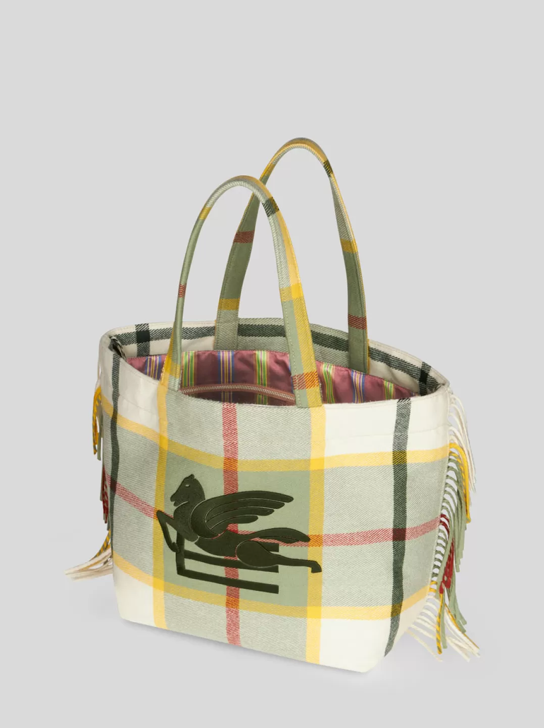 Outlet LARGE CHECK JACQUARD SOFT TROTTER TOTE BAG WITH FRINGING | Shopping Bags