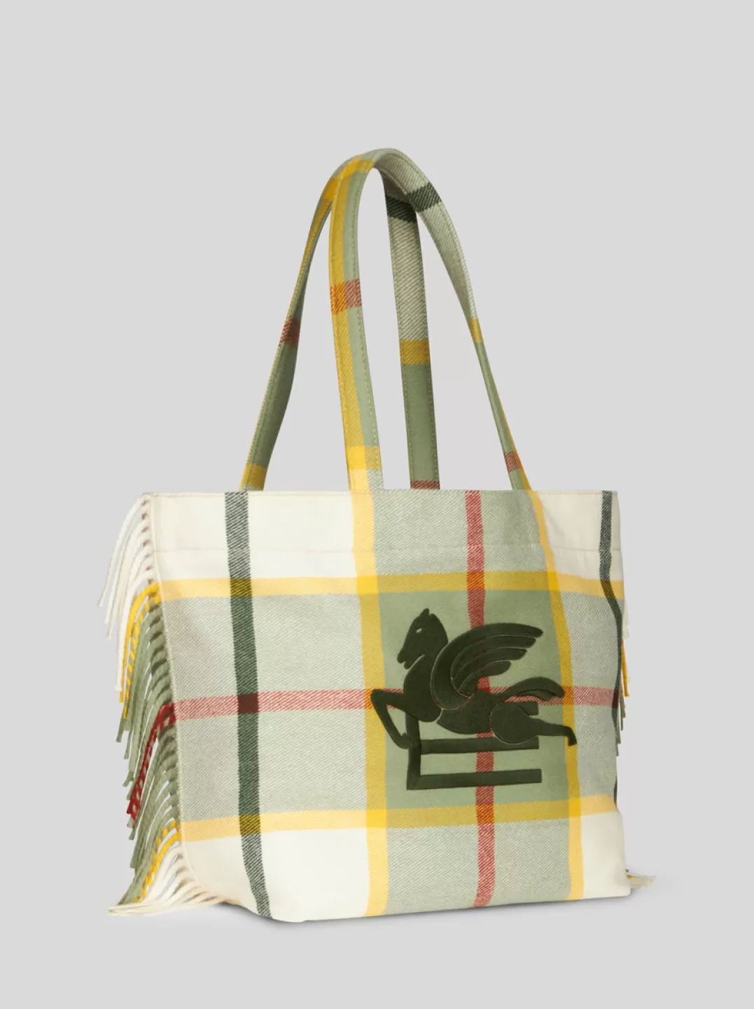 Outlet LARGE CHECK JACQUARD SOFT TROTTER TOTE BAG WITH FRINGING | Shopping Bags