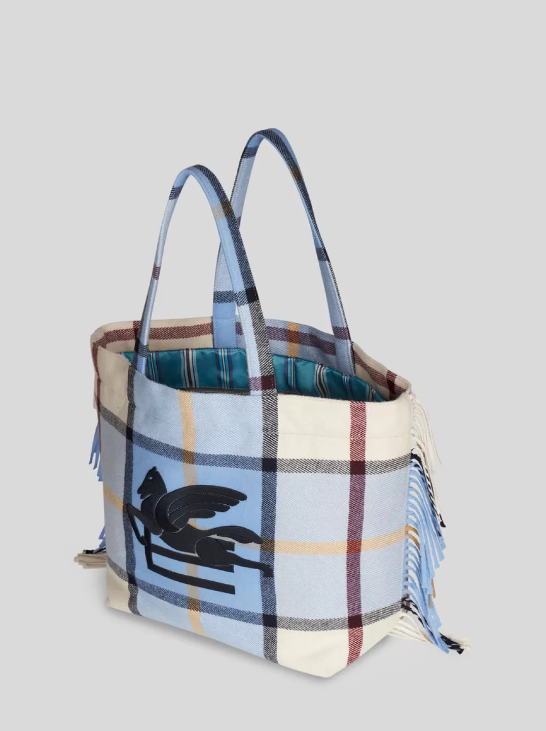 Clearance LARGE CHECK JACQUARD SOFT TROTTER TOTE BAG WITH FRINGING | Shopping Bags