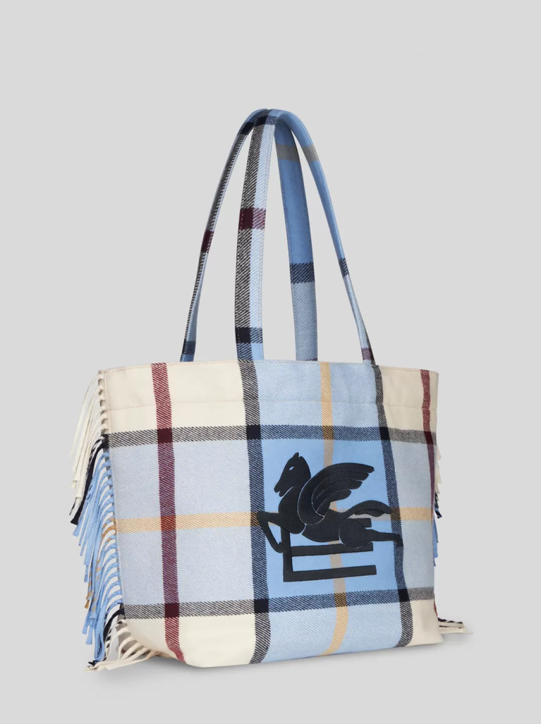 Clearance LARGE CHECK JACQUARD SOFT TROTTER TOTE BAG WITH FRINGING | Shopping Bags